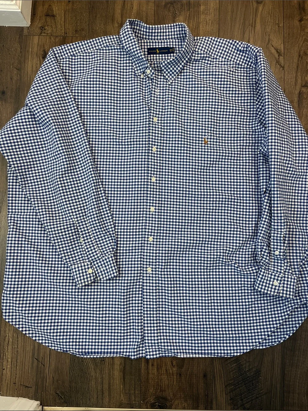 Ralph Lauren Blue and White Gingham Button-Down Shirt 4XLT